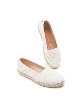 Women's Lace Espadrille Slip-On Flats - White